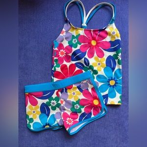 Mini Boden, 2 piece tankini floral swimsuit Girls 9-10Y